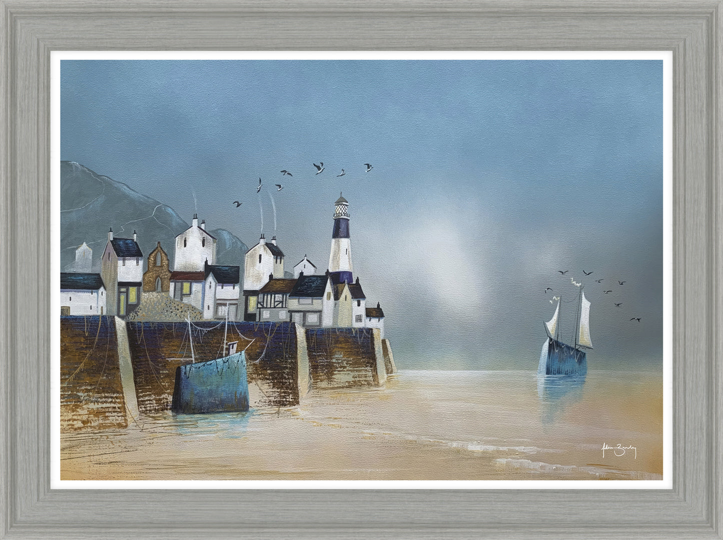 Lighthouse In The Harbour framed print by Adam Barsby