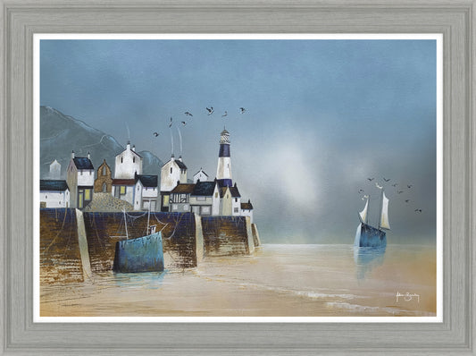 Lighthouse In The Harbour framed print by Adam Barsby