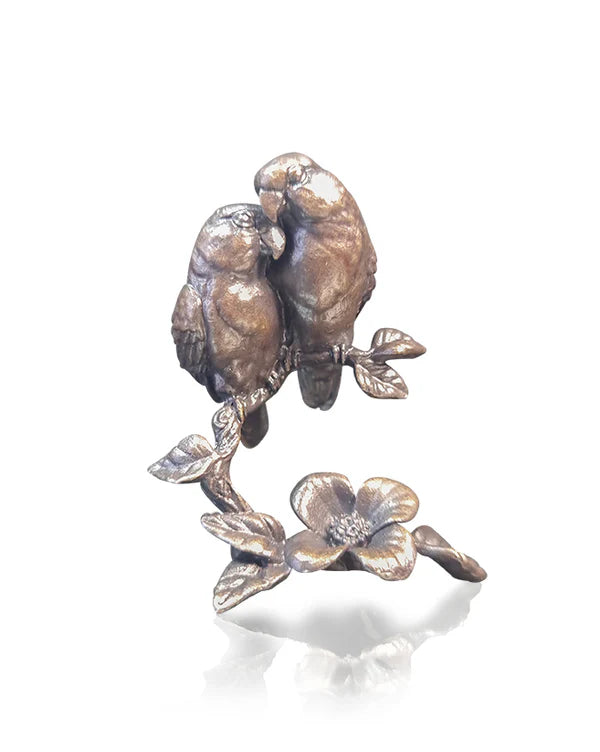 Lovebird Pair Solid Bronze Miniature Sculpture from Butler and Peach ...